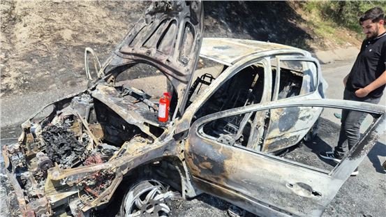 Otoyolda yanan araçtan yükselen alevler ormanlık alana sıçradı 