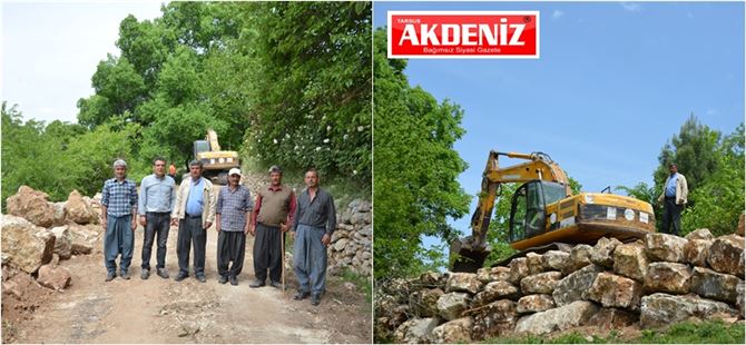 Mersin Büyükşehir’den Sandal Mahallesi Yolunda Taş Duvar Örme Çalışması